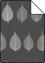Proefstaal ESTAhome behangpapier skeletbladeren zwart en bruin en antraciet grijs - 128849 - 26,5 x 21 cm