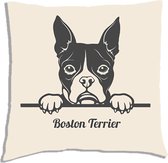 Sierkussen - Boston Terrier - Wit - 45 Cm X 45 Cm
