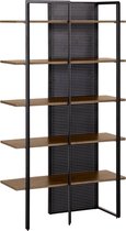Kave Home - Nadyria plank in notenhoutfineer en staal met zwarte afwerking 100 x 180 cm