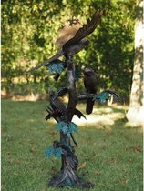 Tuinbeeld - bronzen beeld - Papegaaien op boom - 138 cm hoog