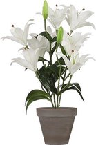Witte Tigerlily/tijgerlelie kunstplant 47 cm in grijze plastic pot - Kunstplanten/nepplanten