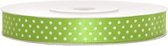 1x Hobby/decoratie appel groen satijnen sierlinten met witte stippen 1,2 cm/12 mm x 25 meter - Cadeaulinten satijnlinten/ribbons - Appel groene linten met witte stippen - Hobbymateriaal benod