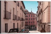 Dibond –Plaza Mayor Roze Huisjes - Spanje-120x80 Foto op Aluminium (Met ophangsysteem)