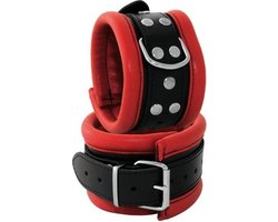 Leren enkelboeien 6.5 cm breed gevoerd -  rood/zwart