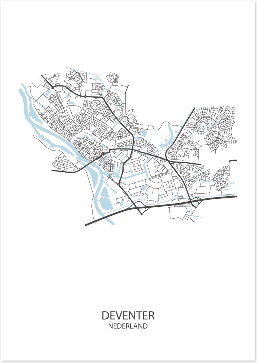 De Lange Koe Poster - Deventer Plattegrond - 42 X 29.7 Cm - Wit