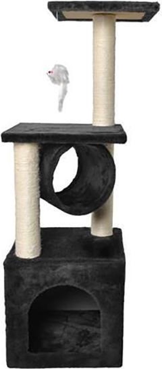 Katten krabpaal - 90 cm - speelhuis voor kat - sisal - zwart
