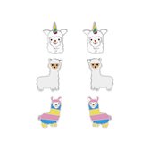 Joy|S - Zilveren Alpaca lama oorbellen set 3 paar