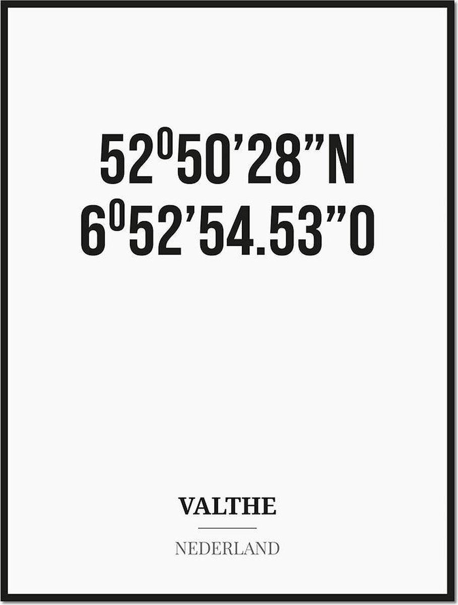 Studio216 Poster/kaart VALTHE met coördinaten zwart, wit