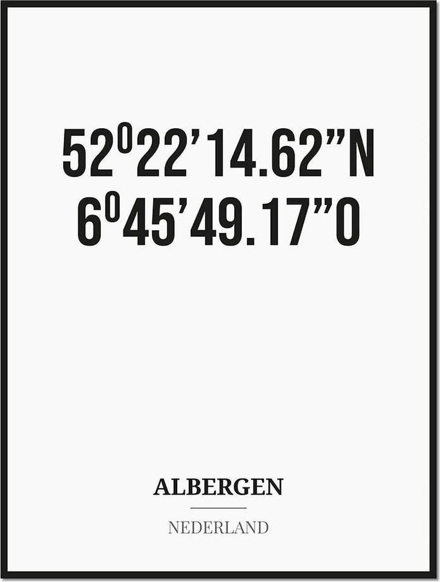 Studio216 Poster/kaart ALBERGEN met coördinaten zwart, wit
