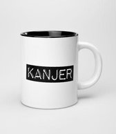 Geslaagd - Zwart wit Mok - Kanjer - Lint met tekst: "Yes! Geslaagd! - Gevuld met luxe verpakte toffees - In cadeauverpakking met gekleurd krullint