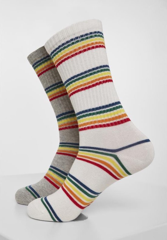 Urban Classics Sokken Rainbow Stripes 2-Pack Grijs/Wit