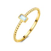 Twice As Nice Ring in 18kt verguld zilver, baguette zirkonia, blauwe aquamarijn kleur, bolletjes  48