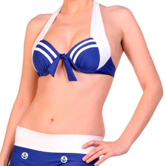 Banned - Sailor Girl Bikinitop - Navy - L - Blauw/Wit