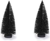 3x stuks decoratie kerstbomen/ mini kerstboompjes zwart 27 cm - Kerstdorp accessoires