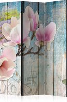 Kamerscherm - Scheidingswand - Vouwscherm - Pink Flowers on Wood [Room Dividers] 135x172 - Artgeist Vouwscherm