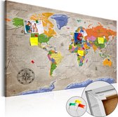 Schilderijen Op Canvas - Afbeelding op kurk - World Map: Retro Style [Cork Map] 90x60 - Artgeist Schilderij