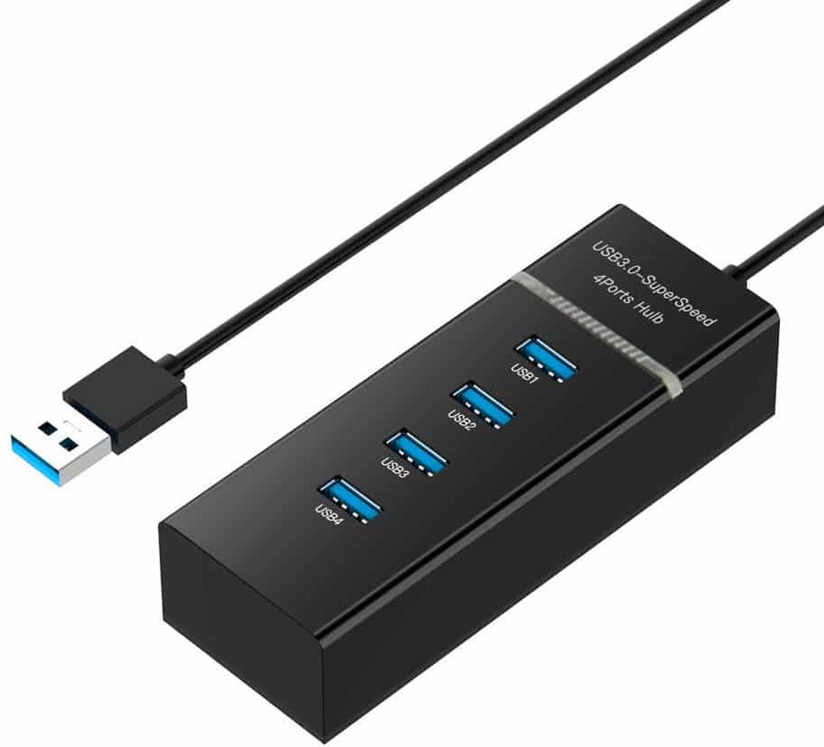 4-poorts USB 3.0 Hub Splitter met LED, Super Speed 5 Gbps, BYL-P104 (zwart)