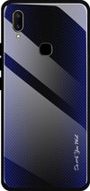 Voor Vivo V11 Texture Gradient Glass-beschermhoes (donkerblauw)