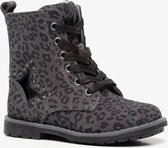 TwoDay leren meisjes luipaard veterboots - Grijs - Maat 31
