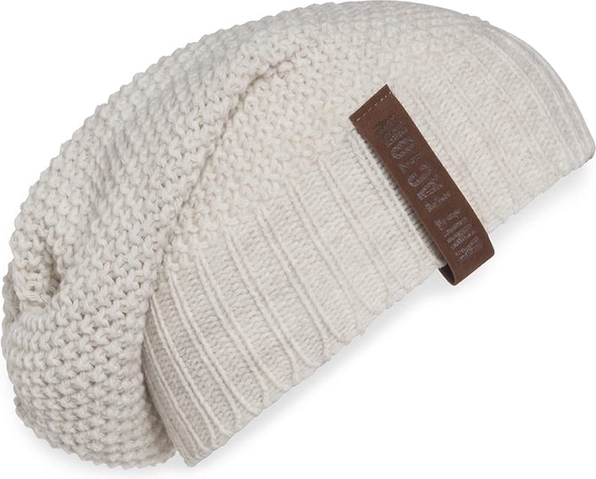 Knit Factory Coco Gebreide Muts Heren & Dames - Sloppy Beanie hat - Beige - Warme Wintermuts - Unisex - One Size