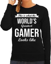 Worlds greatest gamer cadeau sweater zwart voor dames XS