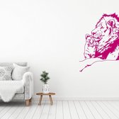 Muursticker Leeuw Met Welp -  Roze -  109 x 160 cm  -  slaapkamer  woonkamer  dieren - Muursticker4Sale