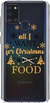 Casetastic Samsung Galaxy A21s (2020) Hoesje - Softcover Hoesje met Design - All I Want For Christmas Is Food Print