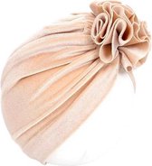 Baby Turban velvet bloem geschikt voor 6 tot 18 maanden beach sand