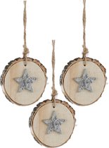 Kerstboomhanger Ster op schijf Silver (6 cm) 3 Stuks
