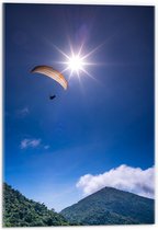 Acrylglas - Paragliden bij Zonnetje boven Bergen - 40x60cm Foto op Acrylglas (Wanddecoratie op Acrylglas)