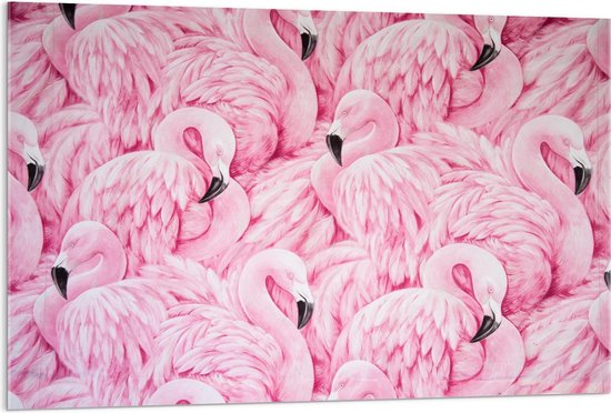 Acrylglas - Roze Flamingo's Patroon - 120x80cm Foto op Acrylglas (Wanddecoratie op Acrylglas)