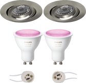 Pragmi Aerony Pro - Inbouw Rond - Mat Nikkel - Kantelbaar - Ø82mm - Philips Hue - LED Spot Set GU10 - White and Color Ambiance - Bluetooth