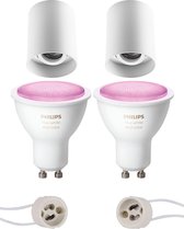 Pragmi Luxina Pro - Opbouw Rond - Mat Wit - Verdiept - Kantelbaar - Ø90mm - Philips Hue - Opbouwspot Set GU10 - White and Color Ambiance - Bluetooth