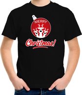 Rendier Kerstbal shirt / Kerst t-shirt Merry Christmas zwart voor kinderen - Kerstkleding / Christmas outfit S (110-116)