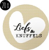 20x Sticker | LIEFS & KNUFFELS | 45 mm | hartje | wit / zwart / goud
