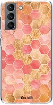 Casetastic Samsung Galaxy S21 4G/5G Hoesje - Softcover Hoesje met Design - Honeycomb Art Coral Print