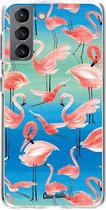 Casetastic Samsung Galaxy S21 4G/5G Hoesje - Softcover Hoesje met Design - Flamingo Vibe Print