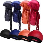 Durag - Deluxe Silky Durag Caps Elastic Wave Cap Lange Staart Headwraps Brede Drager Golven Verpakking van 8 - l