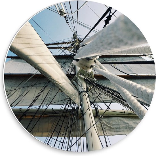 Forex Wandcirkel - De Mast van een Schip van onder Gefotografeerd - 30x30cm Foto op Wandcirkel (met ophangsysteem)