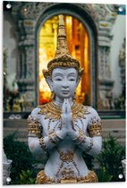 Tuinposter – Met Goud Versierde Boeddha  - 60x90cm Foto op Tuinposter  (wanddecoratie voor buiten en binnen)