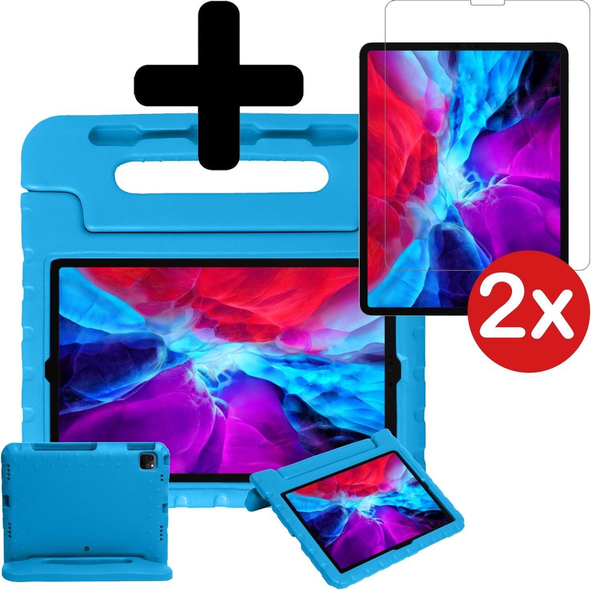 Hoes Geschikt voor iPad Pro 2020 (11 inch) Hoes Kinder Hoesje Kids Case Cover Kidsproof Met 2x Screenprotector - Hoesje Geschikt voor iPad Pro 11 inch (2020) Hoesje Kinder Hoesje - Blauw