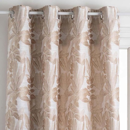 ROOM99 Aura Gordijn met zilveren ringen, 140 x 260 cm breed x hoogte, verduisteringsgordijn, schuifgordijnen, decoratief, modern gordijn, woonkamer, slaapkamer, crème