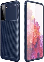 Samsung Galaxy S21 Hoesje Siliconen Carbon TPU Back Cover Blauw