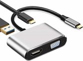 USB C naar HDMI VGA 4K Adapter 4-in-1 Type C Adapter Hub naar HDMI VGA USB 3.0 Digitale AV Multipoort Adapter met USB-C PD Oplaadpoort (Zilverachtig)