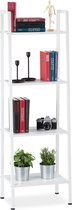 Relaxdays staand rek 4 etages - boekenrek - ladderrek - keuken - badkamer - plantenrek - Wit / wit