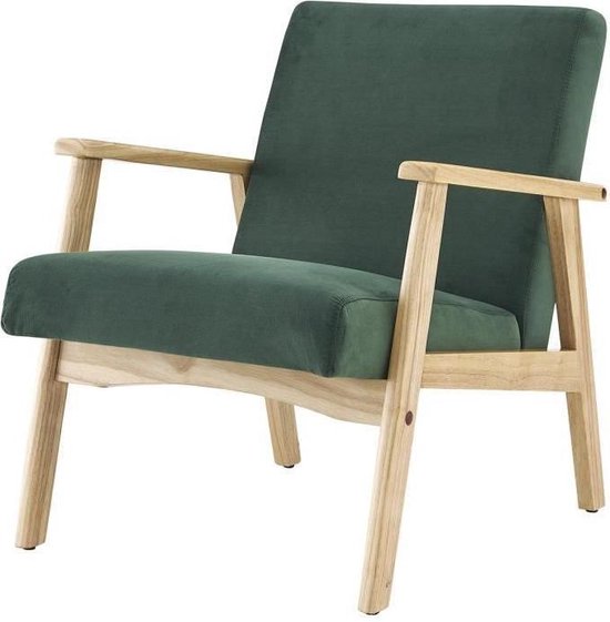 TULIO Scandinavische fauteuil - Groene stof en massief hout - L 63 x D 78 x  H 75 cm | bol.com