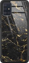 Samsung A51 hoesje glas - Marmer zwart goud - Hard Case - Zwart - Backcover - Marmer - Zwart