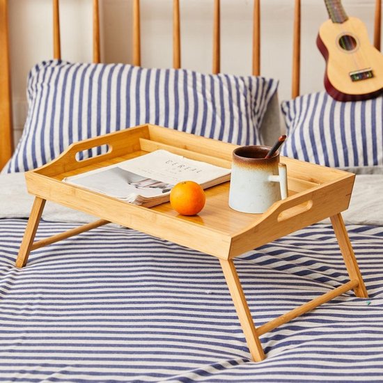 Table de lit pliante en Bamboe Decopatent ® avec plateau - Table de lit en  bois 