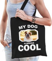 Dieren Bulldogs tasje katoen volw + kind zwart - my dog is serious cool kado boodschappentas/ gymtas / sporttas - honden / hond