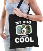 Dieren Siberische huskys tasje katoen volw + kind zwart - my dog is serious cool kado boodschappentas/ gymtas / sporttas - honden / hond